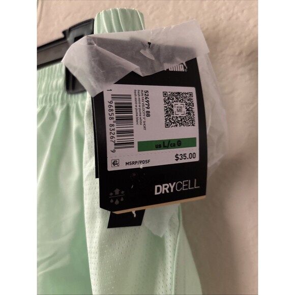 Puma Dry Cell L Moisture Wicking Training Cat Shorts Green  5” Inseam NWT - Picture 2 of 3